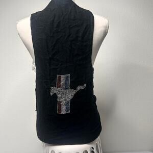 Mustang Rhinestone Fringe Vest Size Medium-Large  Unique black open-front vest